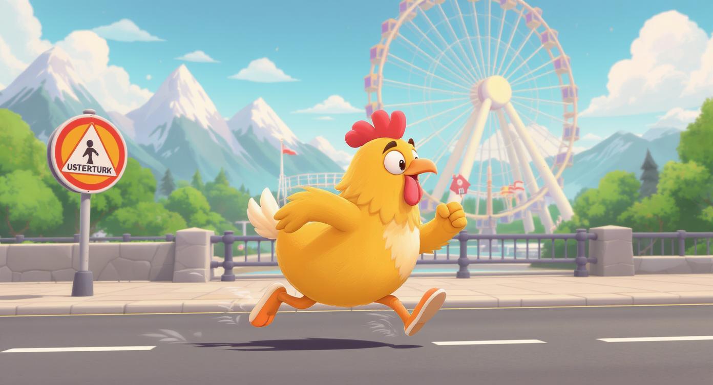 Chickenroad Huhn vor ikonischer Kulisse